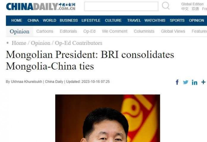 Монгол Улсын Ерөнхийлөгч У.Хүрэлсүхийн “Бүс Ба Зам” санаачилгын талаар БНХАУ-ын “China Daily” сонины нийтлэл
