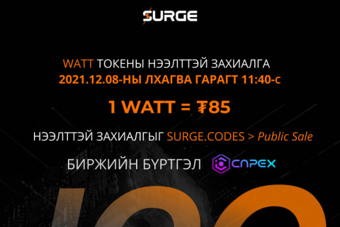 Эрчим хүчний дэд бүтцийн төвлөрлийг сарниах Surge WATT-ийн нээлттэй захиалга эхэлнэ